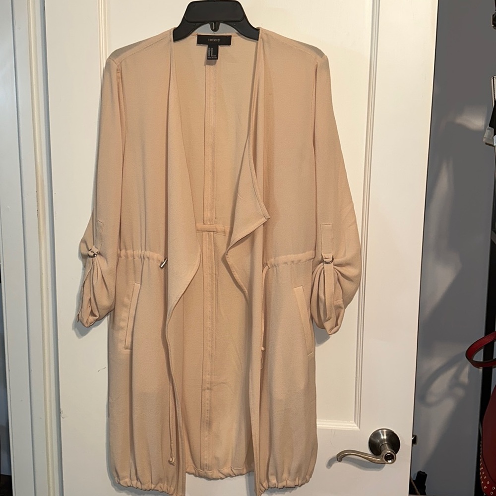 Open Drawstring Waist and Bottom Cardigan Cover Up With Ruched Sleeves